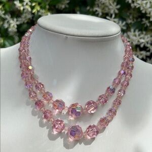 Vintage Pink AB Crystal Two-Strand Necklace 14”-16”